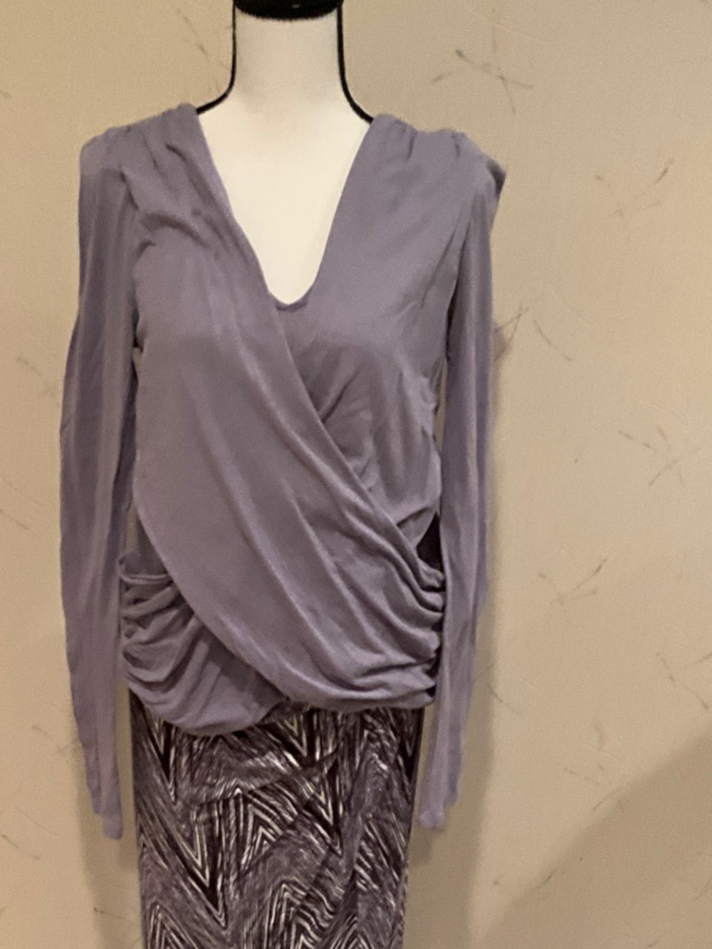 Anthropologie Lavender Wrap-Front Long Sleeve Blouse